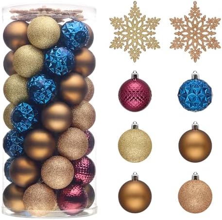Valery Madelyn Christmas Tree Decorations Ornament Set, 50ct 2 Inches Bronze Copper Purple Shatterproof Christmas Ball Ornament Hanging Xmas Holiday Party Decor