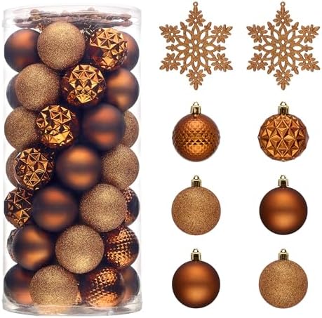 Valery Madelyn Christmas Tree Decorations Ornament Set for Fall Halloween, 50ct 2.36 Inches Bronze Copper Brown Shatterproof Christmas Ball Ornaments Hanging Xmas Holiday Party Decor