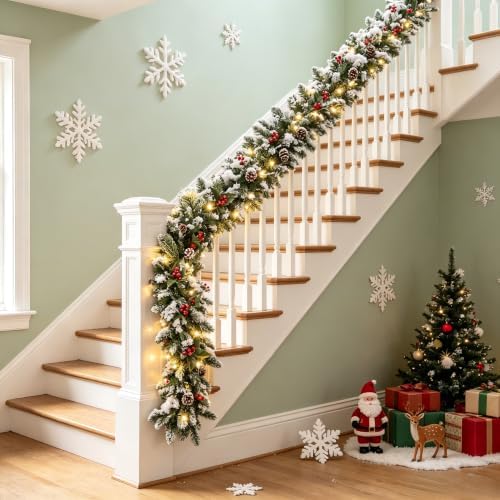 HipTree 9FT Christmas Garland with Lights for Mantel with Timer