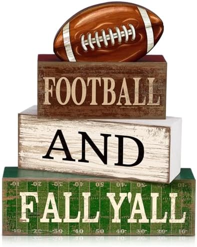 Lineshading 4 Pcs Fall Football Table Decorations for Home Sport Block Sign