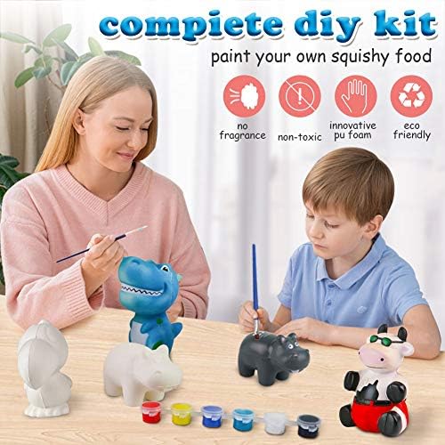 LovesTown Squishies Painting Kit, 6 PCS Squeeze Toys DIY Animal Paint Your Own Squishies for Birthday Gifts (Pack of 2)