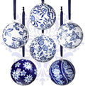 Cindeer 6 Pcs Blue and White Christmas Porcelain Balls, Novelty Style