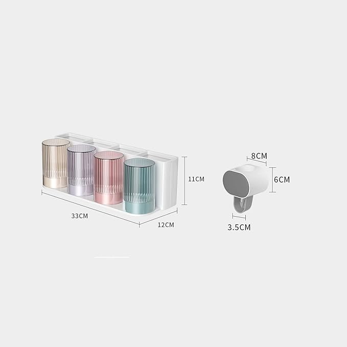 Toothbrush Rack 2PCS Wall Mounted Toothbrush Holder Storage Rack with Mouthwash Cup Automatic Toothpaste Dispenser Squeeze Kit Bathroom Toothbrush Holder(D)