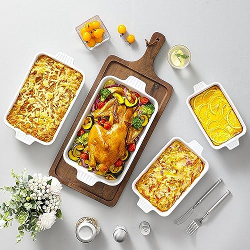 MALACASA Casserole Dishes for Oven, Ceramic Baking Dishes Set of 4, White