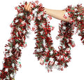 50 Feet Red Green Christmas Metallic Tinsel Twist Hanging Garland with Snowflake Santa Claus for Home Mantle Xmas Tree Staircase Railing New Year Holiday Party Indoor Outdoor Decorations
