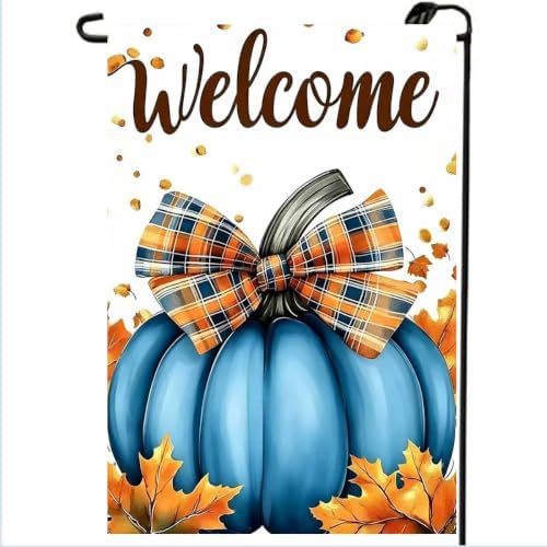 Welcome Fall Blue Pumpkin Thanksgiving Garden Flag 12x18 for Outside