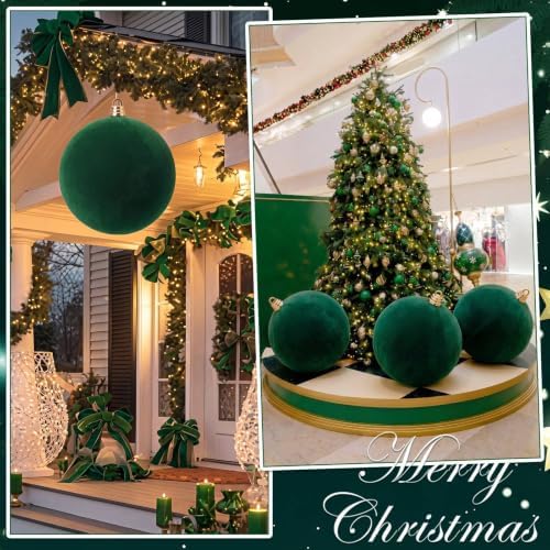 Threan 12 Inch Large Emerald Green Velvet Christmas Ball Ornaments
