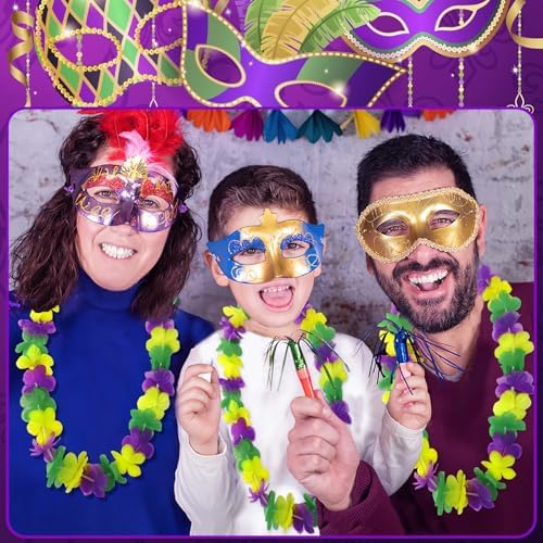 JUNEBRUSHS 24 Pack Mardi Gras Leis Garlands Mardi Gras Throws