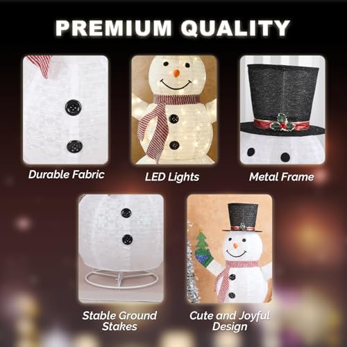 VINGLI 6FT Lighted Snowman Holding Small Tree Christmas Yard Decorations, Prelit Pull Up with 200 Warm White LED Lights, Outdoor Lighted Xmas Yard Decorations for Lawn Garden Porch Indoor Décor