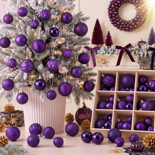Lunmon 64 Pcs Purple Christmas Ball Ornaments 1.57/1.97/2.36 Inch