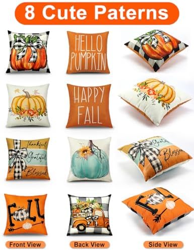 multiwins Fall Pillow Covers 18x18 4Pcs Double-Sided Print for Home Decor