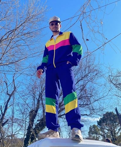 UOUA 80s Outfit for Men 90s Costumes 2 Piece Long Sleeve Track Suit Set