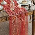 Artoid Mode Red Gold Gauze Table Runner 120 Inch 10FT, Glitter Metallic Foil Sheer Dining Wedding Anniversary Holiday Table Decor for Home Party