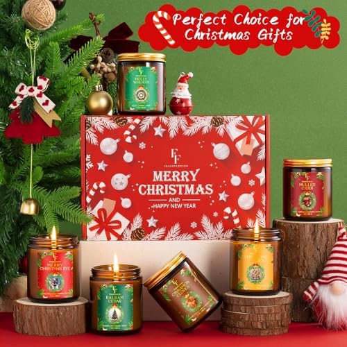 Christmas Candles Set, Scented Candles for Home, 6 Pack Natural Soy Candles, Holiday Gifts for Women Men, Winter Fragrance of Cedar/Cookies/Cider/Cinnamon/Wreath/Christmas Eve