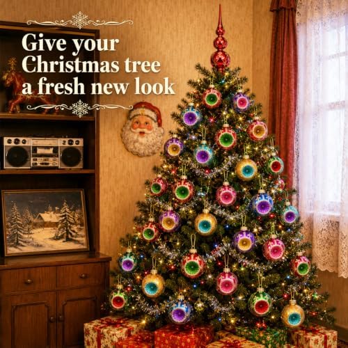 Yinder 10 Pcs Vintage Christmas Glass Ornament and Tree Topper for Tree