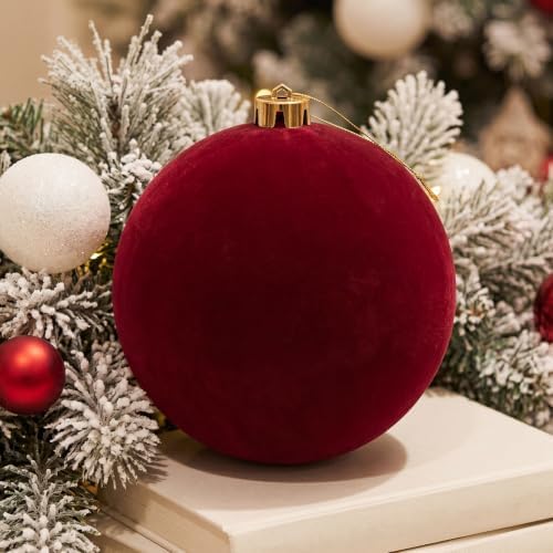 Threan 6 Inch Large Burgundy Velvet Christmas Ball Ornaments