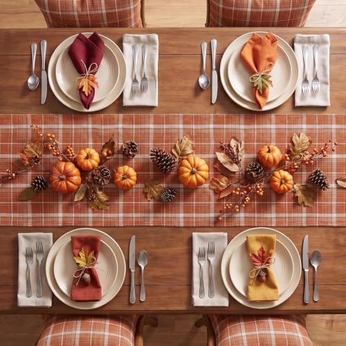 Softalker Fall Checkered Tartan Table Runner, Orange, 13 x 90 Inch