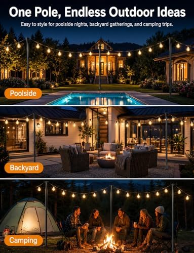 8 Pack String Light Poles for Outside, Adjustable Metal Patio Light Poles
