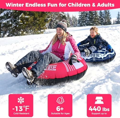 GYMAX Inflatable Snow Tube Sled, 42" Heavy Duty Snow Tubing for Sledding