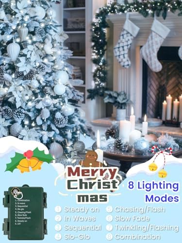 2 Pack 200 LED Battery Operated Christmas Lights, String Lights Cool White