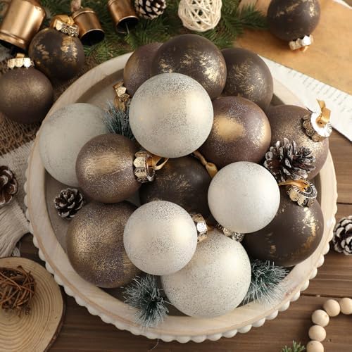 Yunlly 18 Pcs Neutral Christmas Ball Ornaments, Textured Xmas Tree Decor