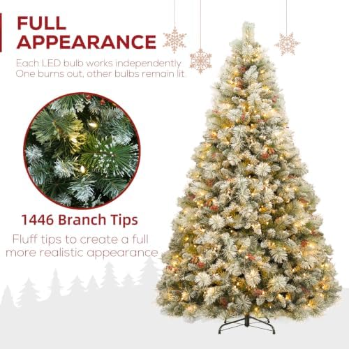 Hykolity 7.5ft Prelit Flocked Christmas Tree with Pine Needle and Brerries