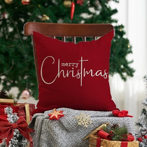 Allorry Christmas Pillow Covers Merry Christmas Throw Pillow Decorative Christmas Red Cotton Cloth Linen Cloth Pillow Cover Sofa Cover Decorative Rectangle Length 20X20 inches