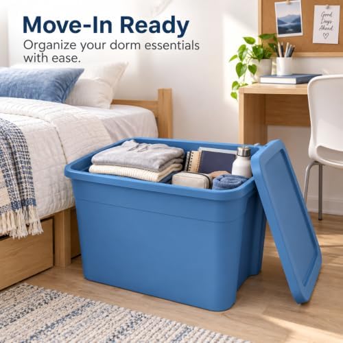 18 Gal Stackable Storage Bin with Lid for Home & Dorm, Blue