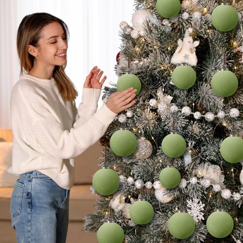 Foilswirl 36 Pcs Green Velvet Christmas Balls, 2.36", 2.76", 3.15"