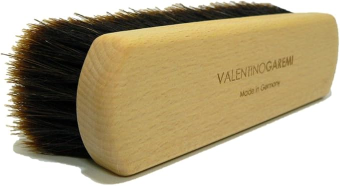 Long-Bristle Horsehair Shoe Shine Brush – Premium Buffing Brush for Leather Shoes & Boots – Hard Wood Handle with Sloted Bristles – Made in Germany