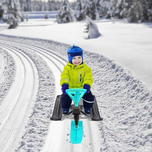 Kids Snow Sled Kart with Steering Wheel and Brakes for Winter Fun and Exercise, High Load Capacity up to 220.5 lbs, Easy to Clean Design for Children and Adults