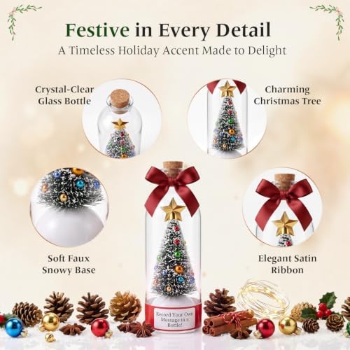 Recordable Christmas Tree in a Bottle, 30-Second Voice Recording and Playback with Permanent Storage, Christmas Keepsake Ornament for Gifting and Family Christmas Parties (2Pack)