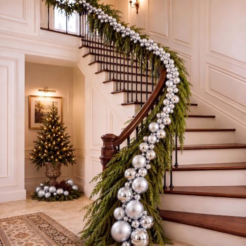 Sosation 29.5Ft Christmas Ball Ornament Garland, Silver, Glossy Matte