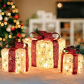 Set of 3 Lighted Boxes, Gold Snowflake Indoor Holiday Decor