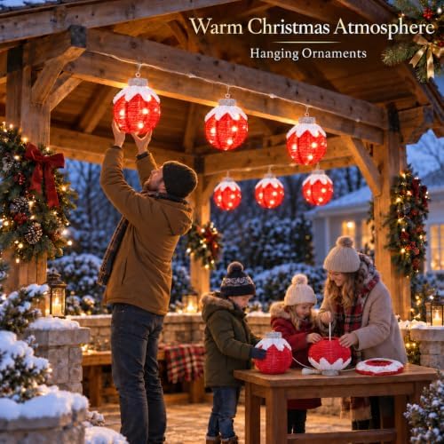 Christmas Light Balls Outdoor, Lighted Hanging Ornaments, Red