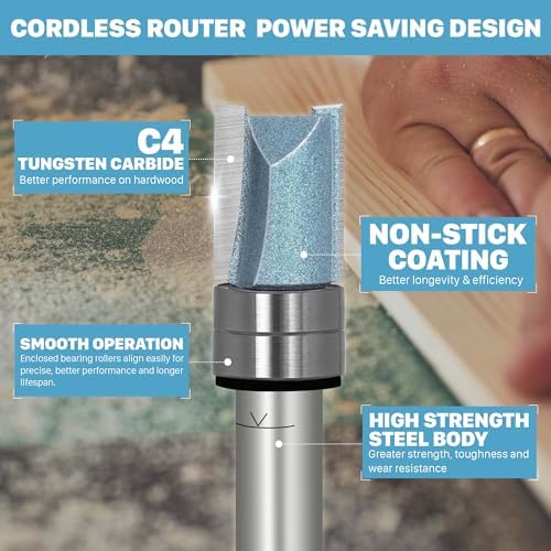 KEENTECH Flush Trim Router Bit, 1/4" Shank x 1/2" Dia x 1/2" Depth