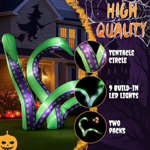 Outvita Halloween Inflatable Octopus Tentacles 4.9FT, 2 Pack Blow Up Outdoor Decoration with LEDs, Halloween Decor for Yard, Party, Garden