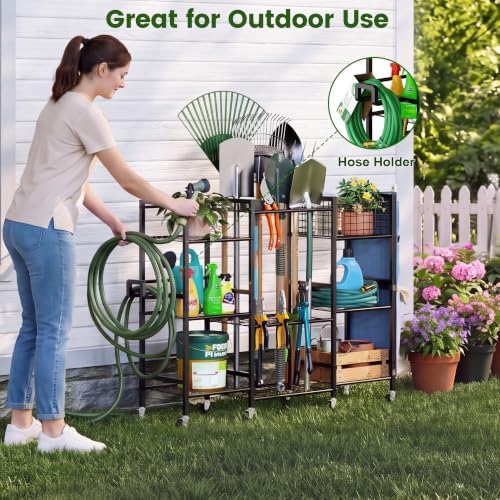 keomaisyto 3-Sided Garden Tool Organizer with Wheels, Garage Storage Rack