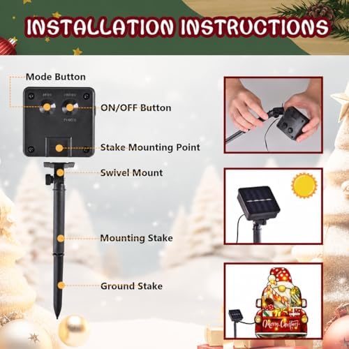 12x18 Lighted Christmas Dwarf Garden Flag, 8 Modes Solar LED