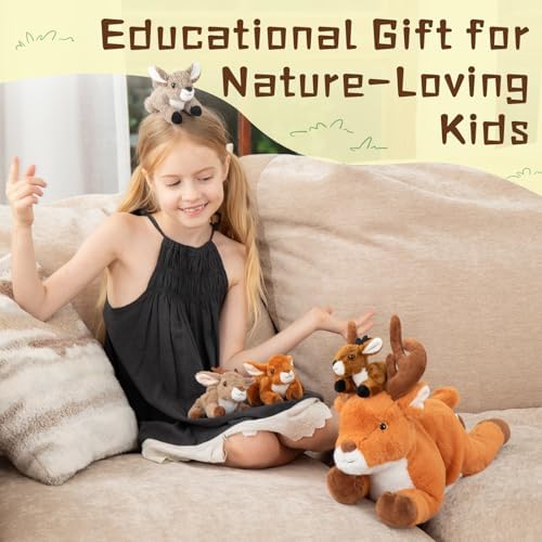 MorisMos Plush Deer Stuffed Animal, 18" Mommy Stuffed Deer with 4 Babies