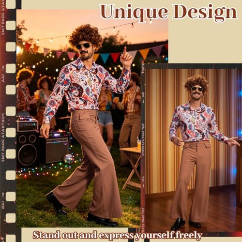 70s Disco Outfit for Men, 7 Pcs Retro Hippie Costume Adults
