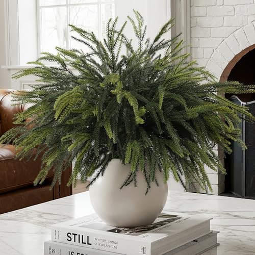 12Pcs Christmas Norfolk Pine Stems, 24'' Real Touch Branches Greenery Picks