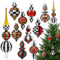 Yinder 10 Pcs Retro Christmas Glass Ornament Red Green Black White Tartan