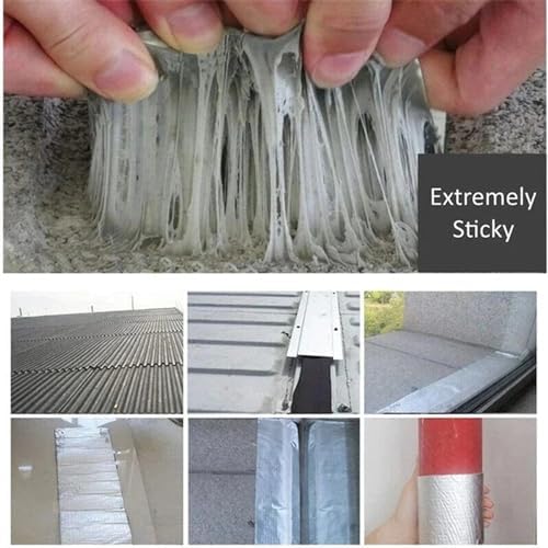 Waterproof Tape Butyl Tape Aluminum Foil Tape Butyl Tape Aluminum Foil Butyl Rubber Tape High Temperature Super Resistant god kvalitet Self Adhesive Wall Crack Roof Pipe Repair(5cmx1 Meter)