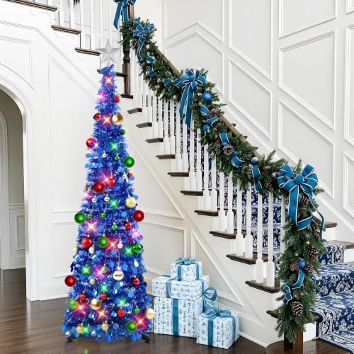 N&T NIETING Pop Up Christmas Tree with Lights & Ornaments, 5FT, Royal Blue