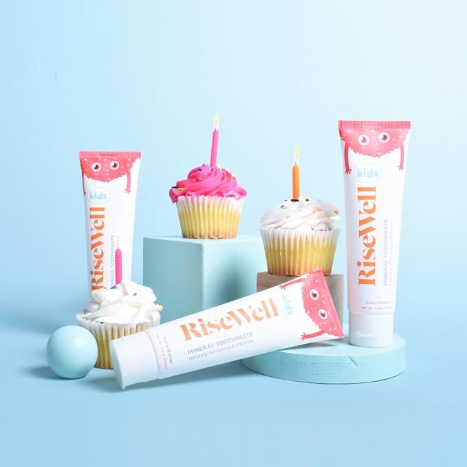 RiseWell Kids Mineral Toothpaste - Kids Hydroxyapatite Toothpaste - Made by Dentists, Safe to Swallow, No Added Fluoride and All Natural - Cake Batter Flavor, 3.4 Oz (Pack of 2)