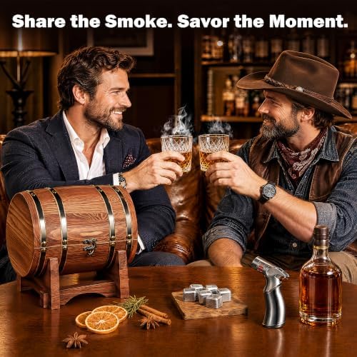 INSISART Whiskey Smoker Kit, Old fashioned Smoker Kit with Barrel,Charred