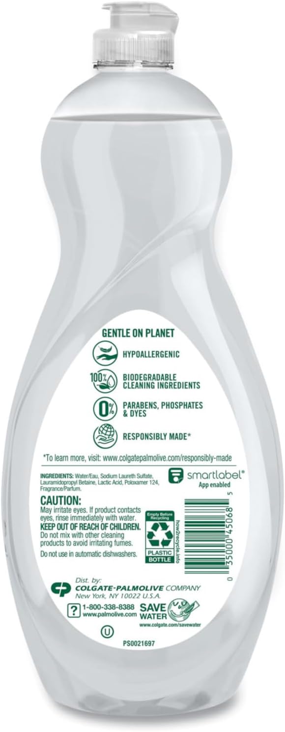 Ultra Palmolive Hypoallergenic Pure Clear Dish Soap, Unscented, 32.5 Fl Oz (Pack of 2) bundled with Heay Duty Scotch Brite Sponge