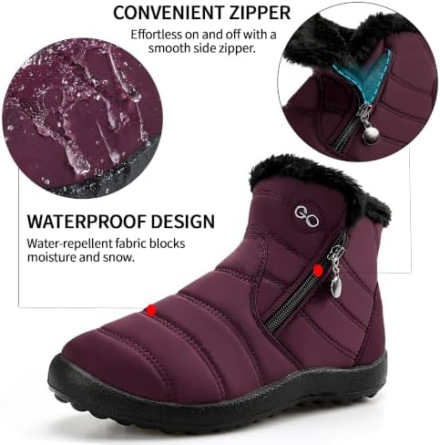 HARENCE Snow Boots for Women Winter Boot with Comfortable Warm Fur Lined Ankle Booties Outdoor Slip On Waterproof Short Boots