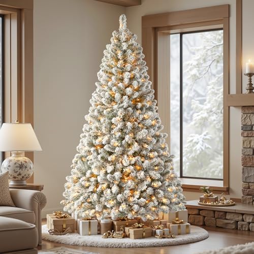 SHareconn 7.4ft Prelit Flocked Spruce Artificial Christmas Tree with Remote